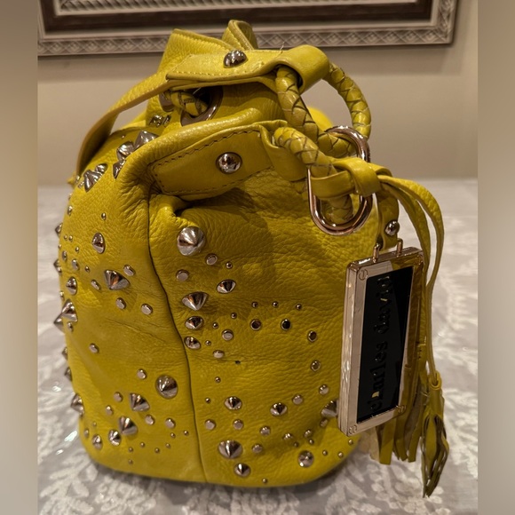 Charles David Handbags - ❤️ LEATHER CHARLES DAVID STUDDED BAG IN ACID YELLOW COLOR